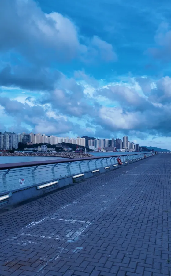 園區旁的海濱步道與維港